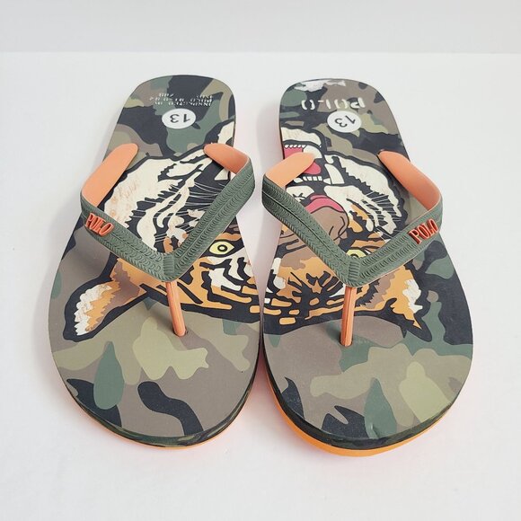 NEW Polo Ralph Lauren Whitlebury II Tiger Camo Flip Flop Sandals Size 13 Green main image 4
